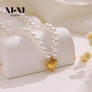 Stainless Steel Pearl Heart Necklace 809918922800