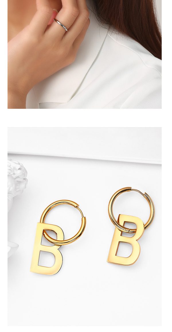 Stainless Steel Letter B Drop Earrings 647795628807