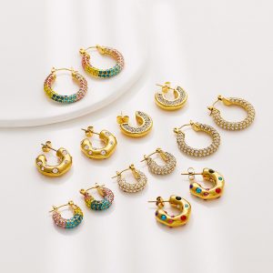 Stainless Steel Rhinestone Hoop Earrings 980213319382
