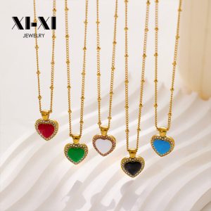 Stainless Steel Rhinestone Heart Necklace 727590883507