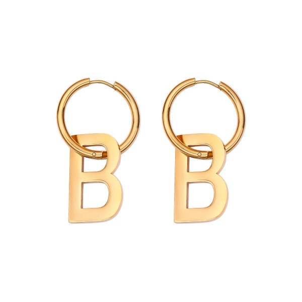 Stainless Steel Letter B Drop Earrings 647795628807