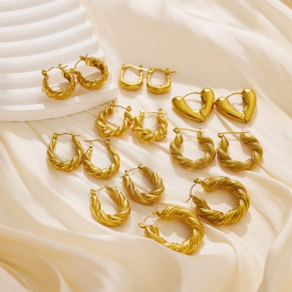 O1CN01uISvfm25wjPF7KvPe_3529117591-0-cib.jpg Stainless Steel Twist Hoop Earrings 736160278323