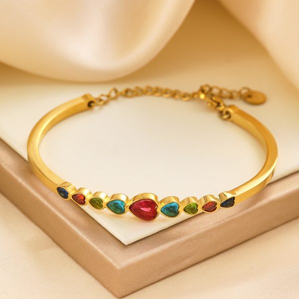 Stainless Steel Heart Zirconia Bangle 759345549463