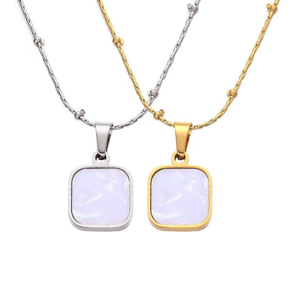 O1CN01vD51tj25wjVPNoJP0_3529117591-0-cib.jpg Stainless Steel Mother of Pearl Square Necklace 813581706592