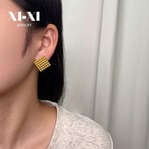 Stainless Steel Woven Stud Earrings 872379028730