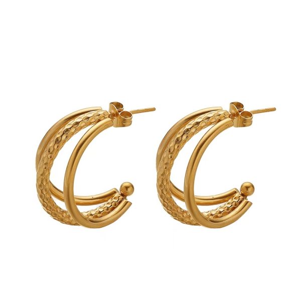 Stainless Steel Textured Hoop Earrings 878132119545