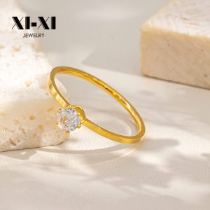 Stainless Steel Slim Zirconia Ring 657245154443