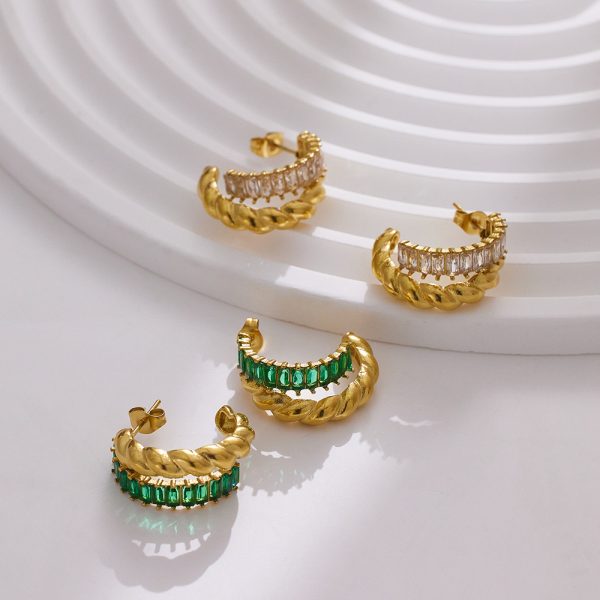 O1CN01zcYoWn25wjNtN30pa_3529117591-0-cib.jpg Stainless Steel Twist Rhinestone Earrings 724407180677